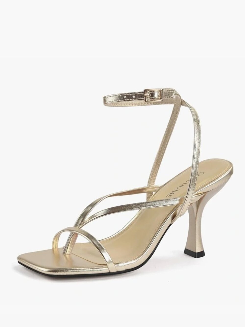 Carcuume Metallic Gold Strappy Heeled Sandals Square Toe Size 11